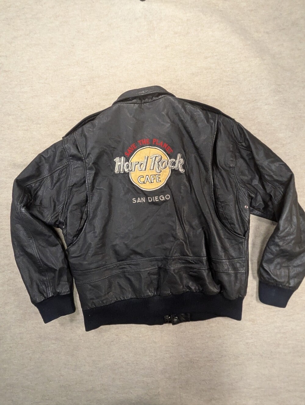Hard Rock Cafe San Diego 90s Vintage Black Leather Jacket Save The Planet Large